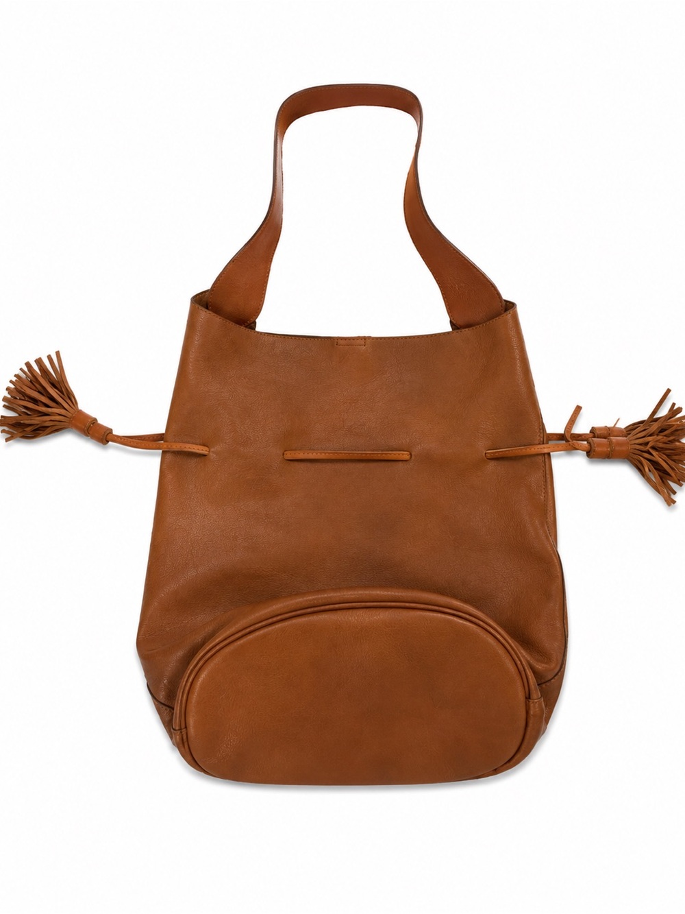 Carly Jean Los Angeles Cognac Leather Tassel Shoulder Bag